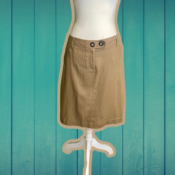 BCBGMaxAzria Tan Linen-Blend Skirt with Buttoned Waistband Size 4 - Picture 1 of 9